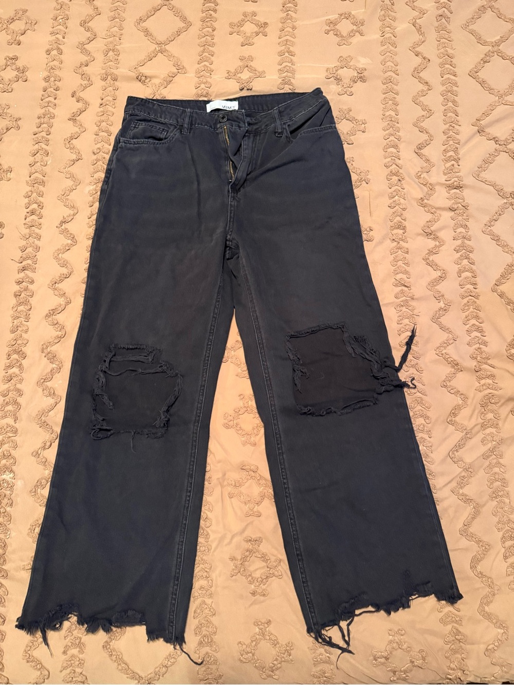 Women’s Distressed Black Cropped Wide-Leg Jeans